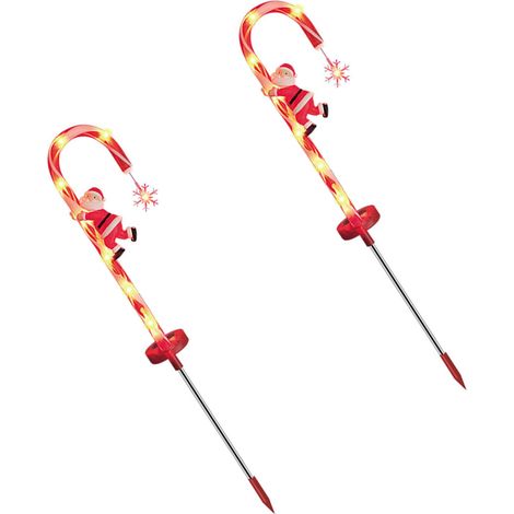 Lot de 2 guirlandes lumineuses solaires de Noël en forme de canne de Père Noël, résistantes à l'eau, pour allée, jardin, terrasse, cour et pelouse. (1/4)