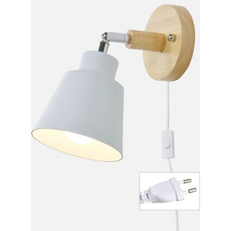 Applique Murale Lampe De Chevet Vintage Avec Interrupteur Et Prise E27 En Bois Pour Salon Chambre Blanc Moderne (1/4)