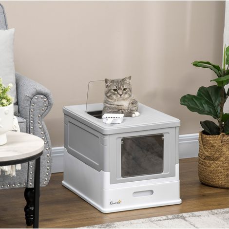 Arenero cerrado para gato con pala y caja desodorizante 47,5 x 35,5 x 36,7 cm DESVIAE (1/5)