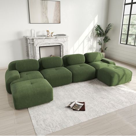 sofá modular rinconero de pana verde 4 piezas OKMYHOME (1/5)