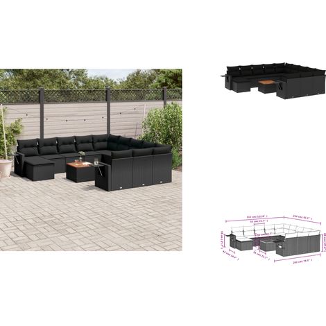 13-tlg. Garten-Sofagarnitur mit Kissen Schwarz Poly Rattan - Gartenmöbel Set - PE-Rattan Möbel - Outdoor Lounge - Esszimmergarnitur - Balkonmöbel (1/3)