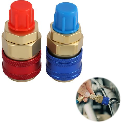 Adaptateur Connecteur AC R134A, Coupleur Rapide Haut et Bas, Raccords 1/4" SAE pour HVAC, Compatible Universel pour Tous Modèles, en Laiton Durable et Résistant à la Corrosion (1/5)
