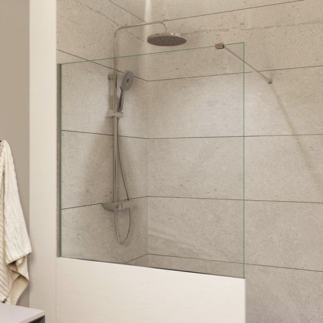 Swiss Aqua Technologies Mampara de pared 100x100cm Crystal Glass® 8 mm antical, con brazos y perfiles cromados brillantes (SATBWIS100PR) (1/5)