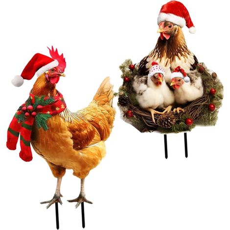 2pièces Décoratifs Poules pour Jardin Décorations De Noël pour Extérieur Ornements De Cour Jardin Métal (1/5)