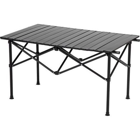 Table de camping pliante 90x50x54 cm en acier au carbone, capacité de charge 60 kg, couleur noire, pour extérieur et camping (1/5)