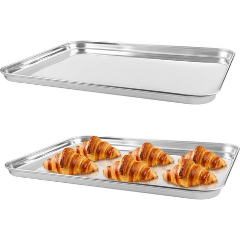 Plaque de Cuisson en Acier Inoxydable, 26,5 x 20 x 1,2cm Plaque Four Inox, Plateau Inox Plat Rectangulaire, Plaques de Cuisson Rectangulaires Profondes, pour Biscuits (1/5)