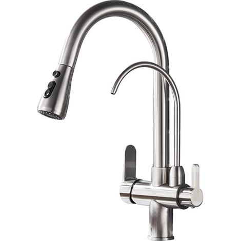 Robinet de cuisine filtré, eau froide et chaude, fonction de pulvérisation escamotable (1/2)