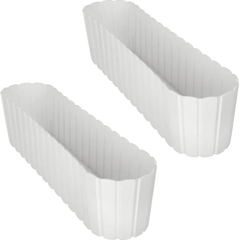 Maceta ovalada para balcón o terraza, estilo rústico blanco, 60 cm, 2 unidades.