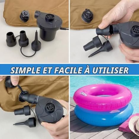 Pompe à air électrique 2 en 1 pour gonfler et dégonfler, pompe portable pour matelas pneumatiques avec 3 embouts, idéale pour bateaux, piscines, bouées et le camping. (1/3)