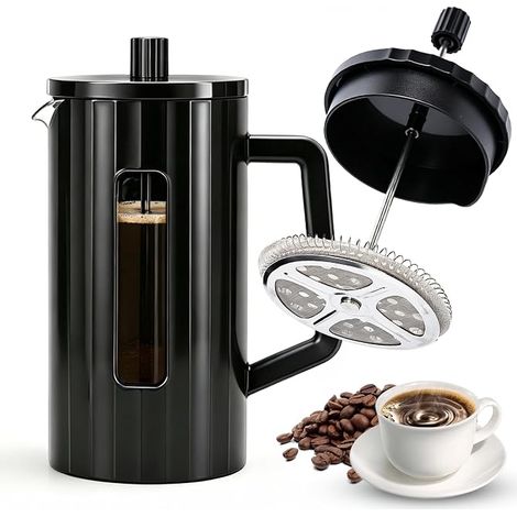 Presse française 1 Litre cafetière avec filtre en acier inoxydable et verre résistant à la chaleur pour lave-vaisselle à la brasserie froide (1/5)