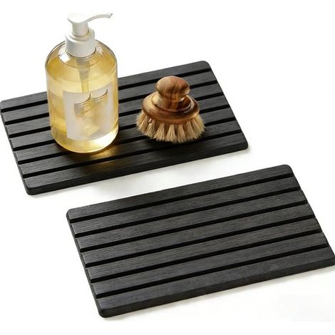 Lot de 2 sous-verres en diatomite, pierre absorbante 21 x 10 cm, bac à évier à séchage rapide, organisateur de salle de bain rectangulaire absorbant pour H (1/5)