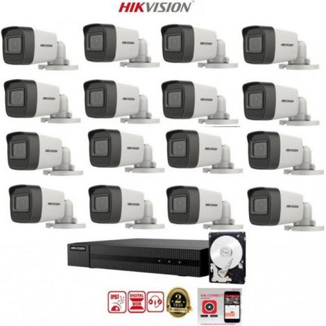 KIT videosorveglianza Hikvision DVR 16 canali 16 telecamere bullet 2 mpx Full HD hdd 1tb
