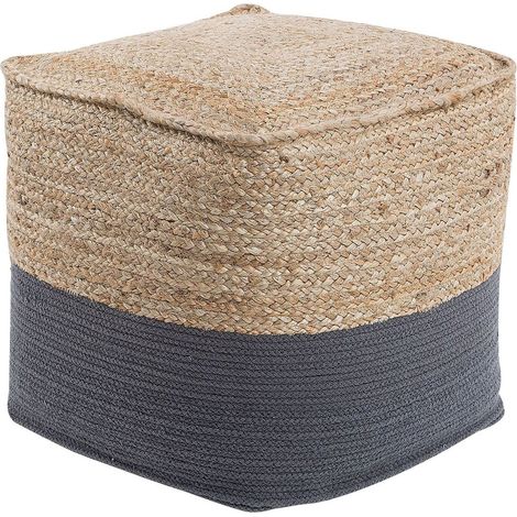 Pouf de Forme Cubique 44 x 44 cm fabriqué en Jute Beige et en Coton Gris Foncé avec Remplissage en Billes de Polystyrène Beliani (1/5)