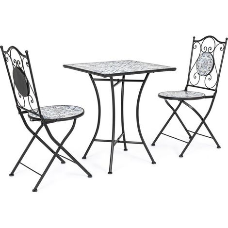 SET TAVOLO QUADRATO IN ACCIAIO 38X38 CON 2 SEDIE PIEGHEVOLI IN CERAMICA ANCHE PE