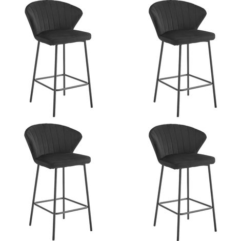 Tabourets Valora GATTA velours noir pieds noirs bar x4 (1/5)