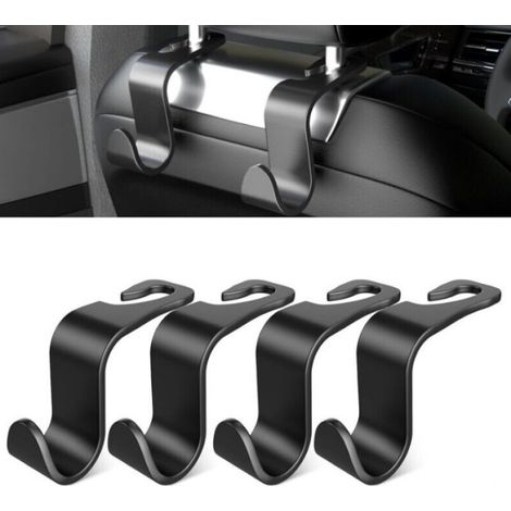Lot de 4 crochets pour dossier de siège de voiture - Accessoires de voiture pour intérieur - En plastique noir - Convient pour sacs à main, sacs de courses, vêtements, boîte à outils portable-Crezuo (1/4)