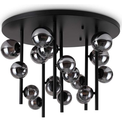 Ideal Lux PERLAGE Lámpara de techo Globe de 18 luces, color negro, pantalla gris ahumado