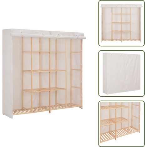 The Living Store Kleiderschrank Weiß 173 x 40 x 170 cm Stoff - Stoffkleiderschrank (1/5)