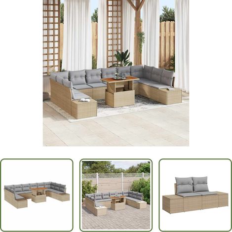 vidaXL Conjunto de sofá de jardín 11 uds. Beige y gris (1/5)