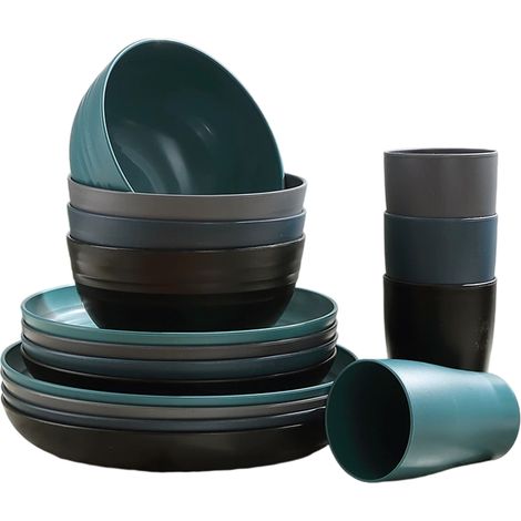 Articles en liquidation Service de table 16 pièces, bols, tasses, assiettes, bols à soupe haut de gamme aux tons foncés, coffret cadeau, service de table élégant en céramique. Offres du jour (1/5)
