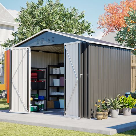Cobertizo de jardín de metal 240,4 x 192,3 x 191 cm negro con cierre OKMYHOME (1/5)