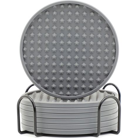 Ensemble de 6 porte-tasses à café en silicone avec support, noirs (1/2)
