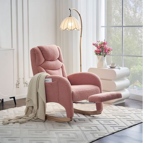 Chaise à bascule 66x125x101 cm rose en tissu Lammfell-Optik avec repose-pieds pliable (1/5)