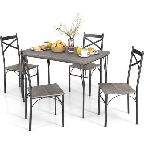 Set da tavolo da pranzo 5 pezzi, Tavolo da pranzo rettangolare moderno con 4 sedie con telaio in metallo Grigio (1/5)