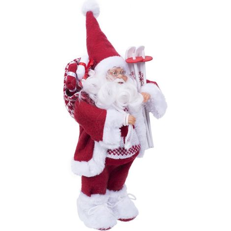 Ac-Deco – Père Noël traditionnel en habit rouge et blanc H 30 cm – Décoration festive pour intérieur – Polyester – Hauteur 40 cm