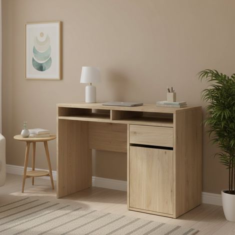 Dmora - Escritorio Cherie, Escritorio multiusos, Mesa de oficina para PC, El plan de trabajo, 110x48 h77 cm, Roble (1/5)