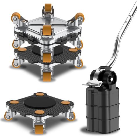 Kit Déplace Meuble avec roulettes - Connect Pro Noir  Roulettes 360° pour Déplacer Meubles Lourds et Appareils, Capacité 400 KG, avec Lève-Meuble Auxiliaire (1/5)