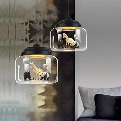 Suspension LED noire en métal, lustre 1 lumière avec abat-jour en verre transparent, plafonnier à montage, style animal, type aléatoire (1/5)