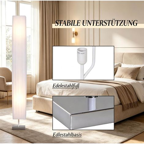 Lampe sur pied colonne design en métal et polyester, blanche, 14x14x120 cm pour salon et chambre (1/5)