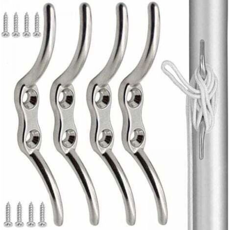 Stainless steel cleat hooks – Pack of 4, 100 mm, for flagpoles, boats, awnings, shutters and tarpaulins (1/5)