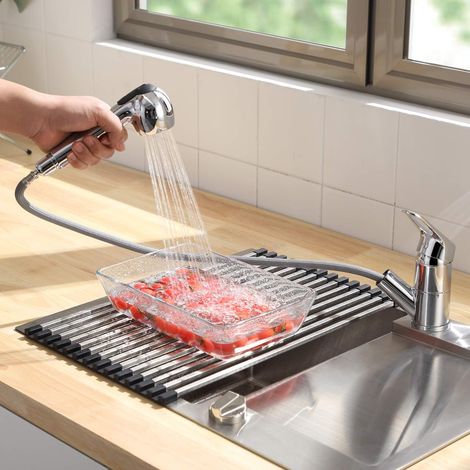 CECIPA Robinet Cuisine Mitigeur Evier avec Douchette Extractible 2 Jets au Choix en Cuivre Chormé Eau Froid et Eau Chaude (1/5)