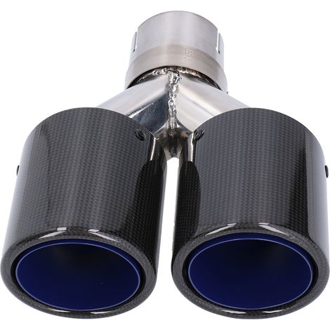 Double sortie d'échappement en fibre de carbone, embouts en forme de Y brillants, avec colliers de serrage en acier inoxydable (1/5)
