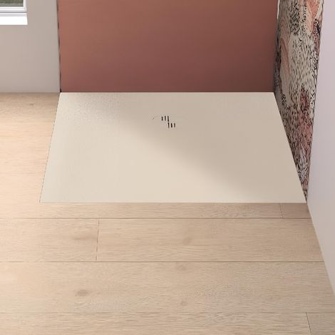 Receveur de douche KINEDO Kinemoon Evo 80x80 sable texture pierre lunaire inclu. grille assortie et bonde extra-plate