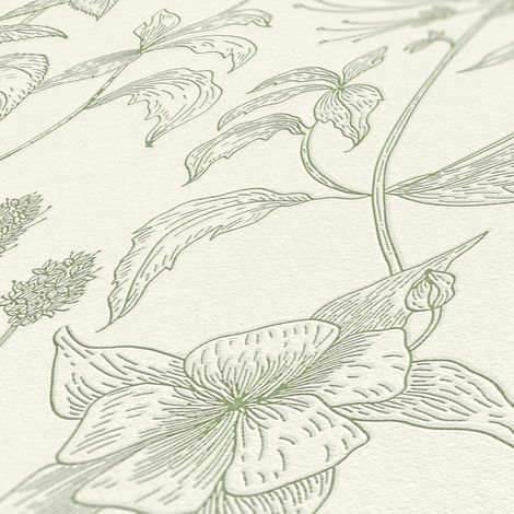 Vliestapete Grün Blumen Tapete Gemustert versetzter Ansatz Jette 5 (1/5)
