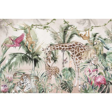 Papier peint panoramique Enfants - Animaux de la Jungle - 130 cm x 86 cm (1/2)