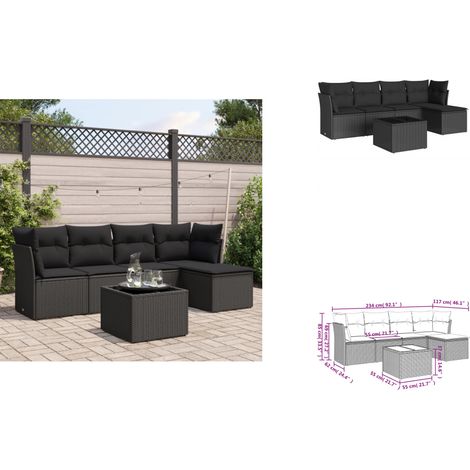 Salon de jardin 6 pcs avec coussins noir résine tressée - Ensemble Salon De Jardin - Mobilier De Jardin - Salon De Jardin - Résine Tressée - Rotin Synthétique (1/3)
