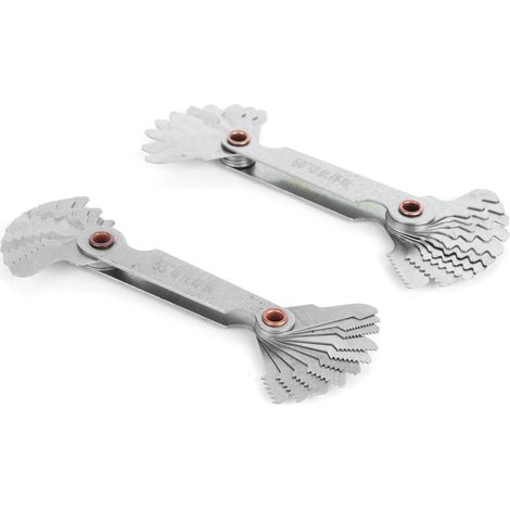2 Stück Gewindelehre metrisch 60°, imperial 55°, Edelstahl, 20 Klingen, Gewindesteigungsmesswerkzeug (1/5)
