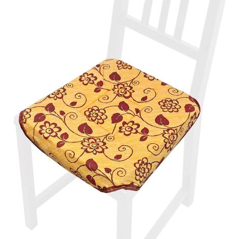 Cuscino Sedia Universale Cotone Lavabile Coprisedia Morbido Fiori Vettoriali 100% Made In Italy - Giallo
