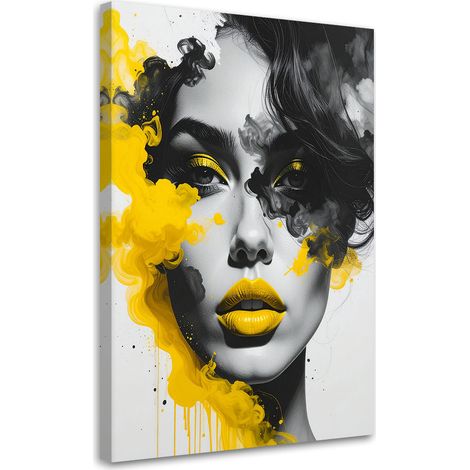 Stampe su Tela, Ritratto di una donna con elementi di colore giallo, 20x30 (1/5)