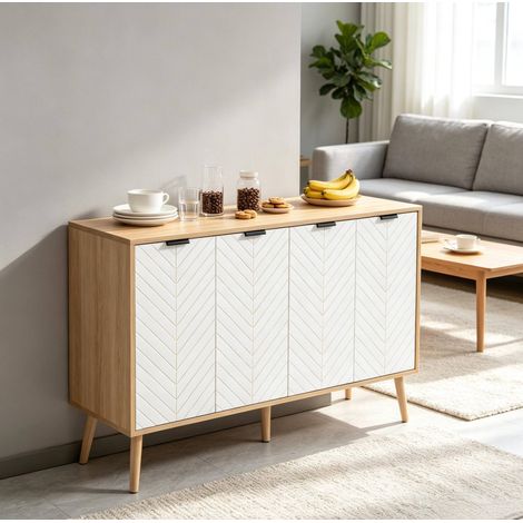 Credenza bianca a 4 ante in pannello truciolare, 120 x 35 x 77,4 cm OKMYHOME (1/5)