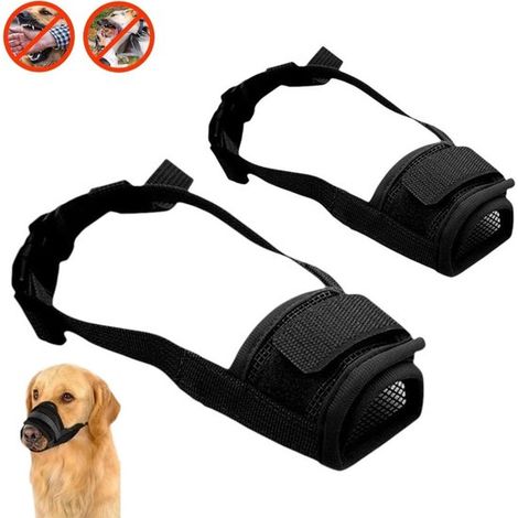 Lot de 2 muselières pour chien - Grande taille - S : 9,7 cm x 9,7 cm x 1,3 cm - M : 10 cm x 8,5 cm x 2,2 cm - Réglable - Noire - Permet de haleter, boire et aboyer - Modèle en maille - Convient aux ch (1/5)