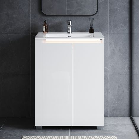 ELEGANT Vanity Basin Units Undermount Basin Bathroom Cabinet with Induction LED Furniture, White 600×450×800mm(No Basin)