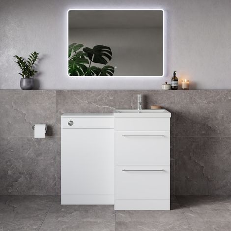 Napoli 390 Gloss White 1000mm 2 Drawer Vanity Unit Toilet Suite with Glide Basin - 1000mm - Chrome 320mm HandleWithout Kingston Toilet Pan