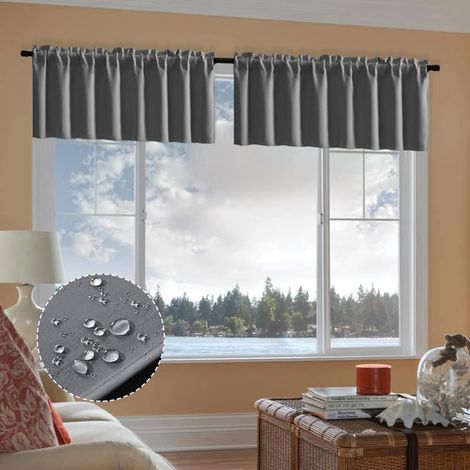 Lot de 2 cantonnières Gris Ardoise pour Porte coulissante en Verre/Cuisine avec Passe-Tringle imperméable pour fenêtres, Salon, Salle de Bain, 150 x 35 cm (l x L), Gris Anthracite (1/5)