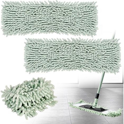 Set de 2 housses en microfibre, balai à franges en microfibre chenille, housse de rechange pour balai, balai plat en chenille, housse pour balai pour une absorption idéale de la saleté, idéal pour les (1/5)
