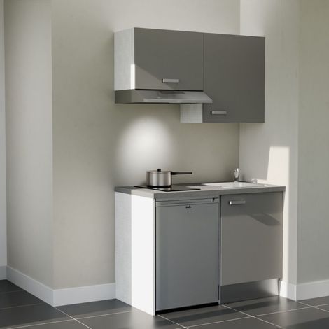 Kitchenette K01L-PT - 120 cm - plan stratifié, évier inox, électroménager inclus (1/5)